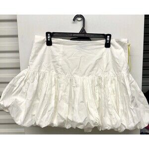 CeCe Pleated Bubble Hem 100% Cotton White Mini Skirt Women's Size Large NWOT